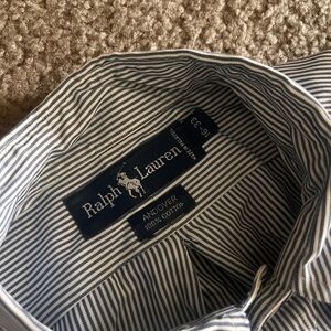 Ralph Lauren Men's Navy and White Striped Dress Shirt